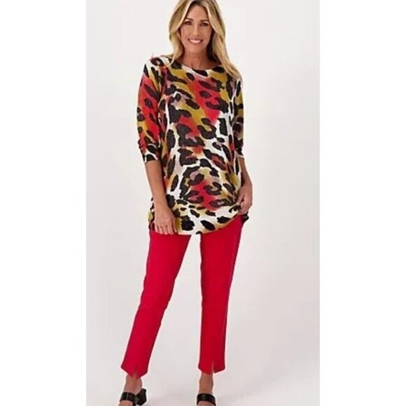 Attitudes by Renee Printed Sweater in Metallic Knit Sahara Spice Medium A518215 - Picture 1 of 2